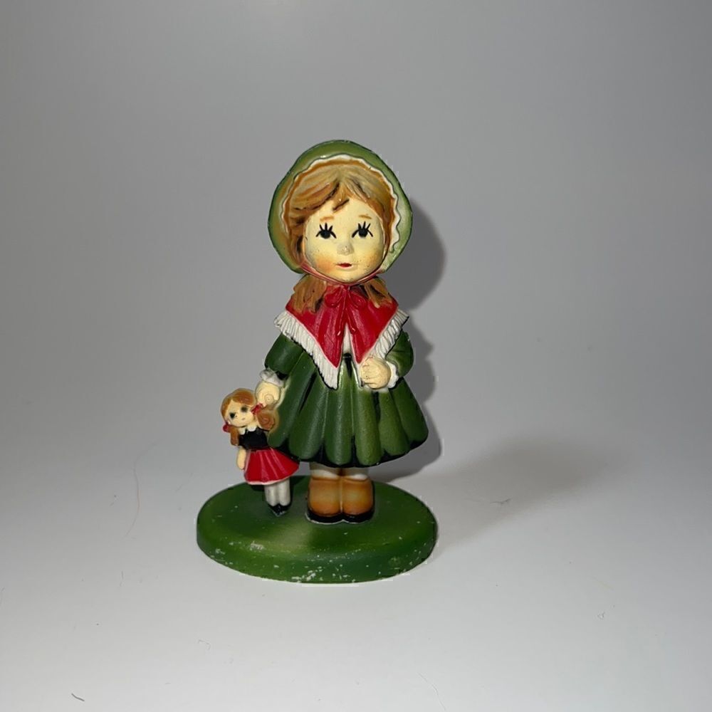 Vintage Antique Little Girl Holding Doll in Bonnet Sweet Figure What-Not Cute
